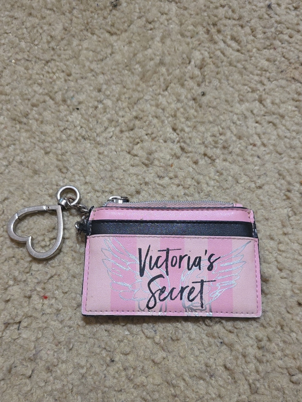 Victoria's Secret Pink Stripe Card Holder with Heart Keyring